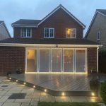 completed composite decked area with lights